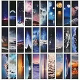 MWOOT 30 Stück Sternenklarer Himmel Papier Lesezeichen Set, Romantisch Galaxis Planet Seiten Buchmarkierungen, Sortiert Seiten Clips Buchmarker für Lesen Von Büchern, Bürozubehör (15x4cm,30 Stil)