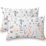 ATsense Kissenbezug 80 x 40 cm, 2 Stück - 2er Set 100% Baumwolle, Bunt Pflanzen Blumen Muster Kopfkissenbezug mit Reißverschluss, ÖkoTex Zertifiziert Super Weicher und Bequemer Kissenhülle