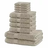 DecoKing 10er Set Baumwolle Qualität 525g/m² 4 Gästehandtücher 30x50 cm 4 Handtücher 50x100 cm und 2 Badetücher 70x140 cm beige saugfähig Marina