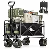 SAMAX Bollerwagen bis 200kg - 2in1 mit Bank - Faltbarer Handwagen Gartenwagen Strandwagen - Klappbar Offroad Transportwagen (Schwarz/Matcha Grün, Ohne Rückenlehne)