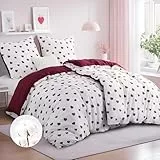 RUIKASI Bettwäsche 135x200 Baumwolle 4teilig Rot - Baumwollbettwäsche 135 x 200 4tlg mit Herzen Muster, Bettbezug Set 4 teilig Cotton mit Reißverschluss