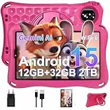 Kinder Tablet 9 Zoll Android 15 Gemini AI, 12GB RAM + 32GB ROM (TF 1TB), Octa-Core, 2.0GHz,GMS Certified, 5G WiFi 6, Widevine L1, 5000mAh, BT5.0, 8+5MP, Kindersicherung Tablet mit EVA Case-Rosa
