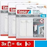 tesa Klebenagel für Tapeten und Putz 1kg im 3er Pack - Selbstklebende Nägel für empfindliche Oberflächen - rückstandslos - Bis zu 1 kg Halteleistung pro Nagel - 3 x 2 Klebenägel