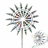 Magische Windmühle,3D Windrad Edelstahl,Windspiel Garten mit Gartenpfahl,360° Dual Rotors kinetische Wind Spinner,Wind Spinner im Freien,Geeignet für Innenhöfe,Terrassenrasen,Gartendekoration,Silber