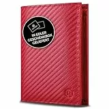 RUTAKO Leder Geldbörse Herren mit RFID Schutz - Portemonnaie Groß mit Münzfach - 12 Fächer - Geldbeutel für Männer - Brieftasche Wallet Portmonee Carbon-Rot