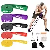 Fokky Fitnessbänder Widerstandsbänder mit 5 Stufen, Resistance Bands mit Türanker, 2*Griffen, Übungsanleitung&Tragebeutel, Gymnastikband Klimmzugband Fitnessband für Muskelaufbau,Yoga,Pilates 5er Set