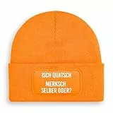 Merksch selber oder? - Beanie | Strickmütze | Wollmütze | Beanie mit Druck | lustige Sprüche | Apres-Ski | Winter | Orange