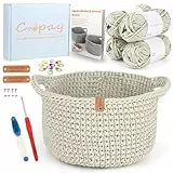 Coopay Häkelset für Anfänger, Rund Körbe Häkel Set mit Häkelanleitung, DIY Häkelset für Körbe Häkeln Lernen mit Häkelnadel 4,5mm, Dicke Häkelgarn, Anfänger Häkelsets- Aprikose
