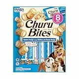 INABA Churu Bites echtem Fleisch, Hundeleckerli ohne Getreide, ohne Zucker, Keine Nebenerzeugnisse, Weiche Leckerlis für kleine Hunde und Seniorhunde in kleinen Häppchen, Huhn & Käse 96 g (1er Pack)