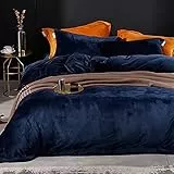 Michorinee Winter Plüsch Bettwäsche Set 135x200 Cashmere Touch Flauschig & Warme Coral Fleece Uni Bettbezug mit Reißverschluss - Dunkelblau | 135 x 200 cm + 80 x 80 cm