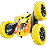 MidiVix Ferngesteuertes Auto, 2.4Ghz Doppelseitig 360° drehbare RC Stunt Crawler mit Scheinwerfern, 4WD Off Road Drift RC Auto Spielzeug Geschenke für Jungen 6-12 Gelb