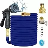 Gartenschlauch Flexibel 15m/50ft, Flexibler Gartenschlauch 3/4 Zoll und 1/2 Zoll Wasserschlauch Flexibler mit 7 Funktionen Garten Handbraus, Dehnbarer Garden Hose für Gartenbewässerung, Autowäsche