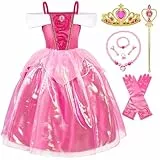 TYHTYM Mädchen Dornröschen Dornröschen Prinzessin Aurora Cosplay Kostüm Rosa Kleid Halloween Weihnachten Party (Rot, 5-6 Jahre)