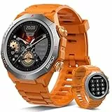Militär Smartwatch Herren Damen, Smart Watch mitTelefonfunktion 1,39' Touchscreen, Herzfrequenzmonitor Schlafmonitor IP68 Wasserdicht Sportuhr, 110+ Sportmodi Fitnessuhr für iOS Android, Orange