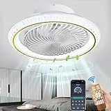 MQW Deckenventilator mit Beleuchtung LED Licht, Invisible Fan Deckenleuchte 360° Drehbare, Dimmbar 72W mit Fernbedienung Ventilator lampe, Deckenlampe ür Wohnzimmer, Esszimmer, Schlafzimmer, 49CM