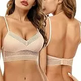 iClosam BH Rückenfrei Damen Rückenfreier BHS Ohne Bügel BH mit Niedrigem Rücken für Frauen Bra Spitzen V-Ausschnitt BHS U-förmiger Rücken Unterwäsche
