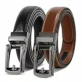 XZQTIVE Junge Ratsche Ledergürtel Easy Slid Klick Schnalle Auto Gürtel für Kinder Schule Uniform Kleid Jeans, Black+Brown