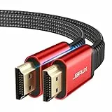 JSAUX HDMI Kabel 3Meter [4K@60Hz,HDMI 2.0,18Gbps] Flach HDMI 2.0 Kabel Highspeed 3M HDMI Nylon Geflochten Kabel Support 4K 3D HDR UHD 2160p 1080p Ethernet ARC PS3/4 TV PC Rot
