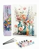 Bougimal Malen Nach Zahlen Erwachsene Landschaft Ohne Rahmen inklusive Pinsel und Acrylfarben - 28 x 35 cm, Bunte Blumen 3