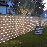 CCILAND Lichternetz Außen Solar, 3x2M 200 LED Lichterkette Netz mit 8 Modi, Solar Lichternetz Aussen Wasserdicht für Büsche Garten Pavillon Zäune Balkon Weihnachten-Weiß