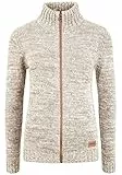 OXMO OXPhenix Damen Strickjacke Grobstrick Cardigan Strickcardigan mit Stehkragen Reißverschluss 100% Baumwolle Regular fit, Größe:XS, Farbe:Dune (795409)