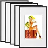 WOLTU Bilderrahmen DIN A4, 5er Set, Schwarz Collage Wanddeko, Fotorahmen mit Passepartout, 21x29,7 cm,mehrere bilder, Posterrahmen zum vertikalen oder horizontalen Aufhängen/Aufstellen