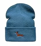 Baddery Beanie - „Dackel“ - Bestickte Strickmütze für Herren & Damen - Warme Wintermütze (Blau)
