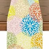 Dahlien Blumen Frühlings Tischläufer Tischdeko für Drinnen Draußen Sommer Wohnkultur Geburtstag Party 40 x 180cm