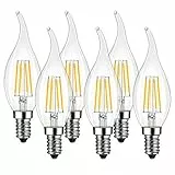 LVWIT LED Kerze Lampe E14, 470 lm, warmweiß 2700K, ersetzt 40 Watt, nicht dimmbar, Classic Kerzenform Filament, klar (6er Pack)