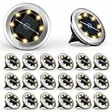 Solpex Klein Solar Bodenleuchten, Solarleuchte für Garten 8 LEDs 20 Stück, Warmweiß Gartenleuchten Edelstahl Wasserdicht für außen, Garten, Terrasse, Rasen, Hof, Gehweg