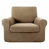 Deconovo Jacquard Sofabezug Sofaüberwurf Stretch Sesselbezug Couchbezug zu Hause, 1-Sitzer(80-120cm), Hellbraun