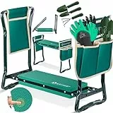 KESSER® 2 in 1 XXL Kniebank für Gartenarbeit Gepolstert Sitzunterlage Eva-Schaumkissen Gartenhocker Klappbar | 2X Werkzeugtasche Handschuhe Gartenkelle & Rechen | Gartenbank 60x50x27cm bis 150 kg