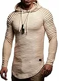 Leif Nelson Herren Kapuzenpullover Slim Fit Baumwolle-Anteil Moderner weißer Herren Hoodie-Sweatshirt-Pulli Langarm Herren schwarzer Pullover-Shirt mit Kapuze LN8128 Beige XX-Large