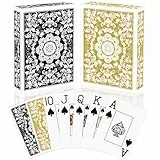 Sondeng Spielkarten 2 Stück Standard Pokerkarten in Großer Druck Designer Profi Poker Karten Spielkarten Kartenspiele für Party Familien (Schwarz + Gold)
