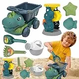 Sandspielzeug Set, Dinosaurier Sandspielzeug mit Muldenkipper, Gießkanne, Schaufel und Rechen, Netzbeutel, Tiersandformen, Sandburg für Sandkasten Camping Jungen Mädchen 3 4 5 6 7 8 Jahre (B)
