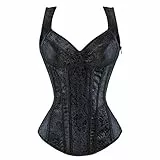 Grebrafan Damen Hochzeit Retro Corsage Vintage Vollbrust Bustier Korsett Top mit Träger (EUR(28-30) XXS, Schwarz)
