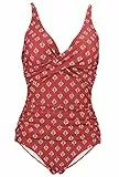 Laorchid einteiliger Badeanzug bademode v Ausschnitt Damen Badeanzug bauchweg Push up Bademode Swimsuit high Waist Schwimmanzug Rot Geblument XL