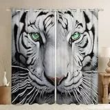 Weiße Tiger-Vorhänge, Wildtier-Muster, Fenstervorhang für Kinder und Erwachsene, Wildtier-Stil, Verdunklungsvorhänge, 3D-Safari-Katzenaufdruck, Fensterbehandlungen, Raumdekoration, B66 x L72