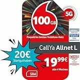 Vodafone Prepaid CallYa Allnet L | 100 GB | 20 EUR Startguthaben | ohne Vertrag | 5G-Netz | Telefon- SMS-Flat | EU-Roaming