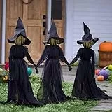 Umikk Hexe mit Sound-Sensoren Halloween Deko Outdoor, Schrei Hexe mit Sound-Sensoren, Wasserdicht in großem Maßstab Halloween Hexe Deko, für Garten Außen Rasen mit Bewegungsmelder (3 Stück)