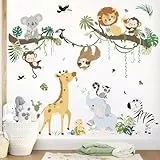 decalmile Wandtattoo Dschungel Tiere Baum Zweig Wandaufkleber Giraffe Affen Koala Safari Wandsticker Kinderzimmer Babyzimmer Wohnzimmer Wanddeko