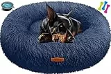 Lovpet® Hundebett Hundekissen Katzenbett Bagel, Waschbar, Inkl. Napf + 3X Kauknochen, Hundesofa flauschig Kissen Rund aus Plüsch für Kleine, Mittelgroße & Große Hunde, Katzen [4XL, Ø 120cm Navyblau]