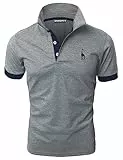 GNRSPTY Poloshirt Herren Kurzarm Polohemd Giraffe Stickerei Einfarbig T-Shirt M-3XL,Grau+Blau,XXL