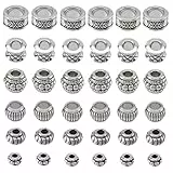 PH PandHall 130Pcs Tibetische Abstandsperlen Großes Loch 6-Stile Silber Großes Loch Lose Bead Europäische Rondelle Abstandshalter für Armband Halskette Schmuck Herstellung Zubehör, Antik Silber