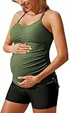 Maacie Frauen Tankini Sommer für Mutterschaft Elegant Dehnbar Umstandsbadeanzug Zwei Teiler Mit Shorts Grün XL