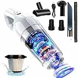 Handstaubsauger, 15000Pa Handstaubsauger Akku Beutellos Nass Trocken Testsieger, Autostaubsauger 120W Kabellos Handsauger Mini Staubsauger für Auto, Haus, Tierhaare ,Waschbarer Filter ,Weiß[Stark A+]