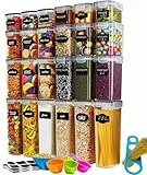 Hibisaws 42L Große Kapazität，24er Vorratsdosen Mit Deckel Luftdicht, Aufbewahrungsbox Küche Organizer, BPA-frei, Plastik, Stapelbar, Vorratsbehälter Set Für Lebensmittel, Einschließlich Spaghetti