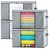GoMaihe Aufbewahrungstasche 4 Set 90L Faltbare Aufbewahrungsbox mit Deckel Verstärktem Griff and Reißverschluss, Organizer kleideraufbewahrung für Aufbewahrung Bettdecken Kissen Kleidung Grau