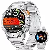 BENYAR SMART Smartwatch Herren mit Taschenlampe für Android iOS 1.43'' Amoled HD Outdoor Sportuhr Smartwatch mit 110 Sportmodi,Pulsmesser/Schlafmonitor,IP68 Wasserdicht Schrittzähler,2 Bänders,Silber