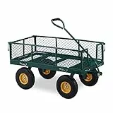 Relaxdays Handwagen, praktischer Bollerwagen für den Garten, mit Luftbereifung, klappbare Seitenteile, bis 250 kg, grün